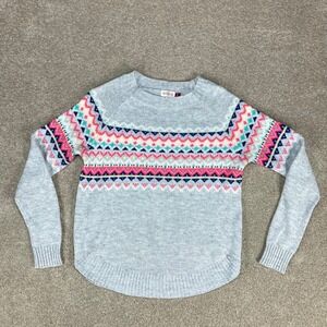 SO Fair Isle Womens Sweater Gray Size Medium Perfectly Soft Crew Neck Pullover